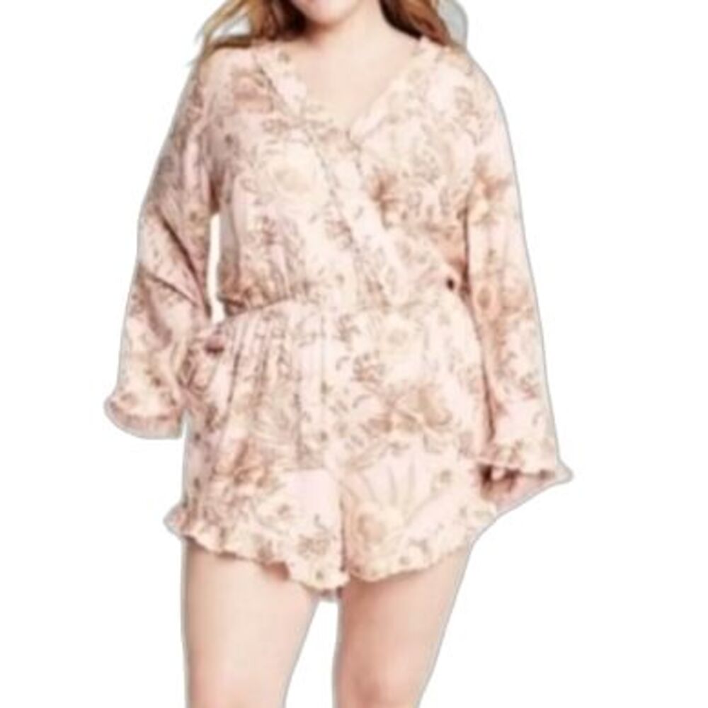 Agua Bendita X Target NWT Pink Floral Print‎ Flare Sleeve Romper Plus Size XXL
